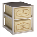 Twee houten schappen met schuifladen K562 - 2 dozen van 12 flessen