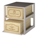 Twee houten schappen met schuifladen K562 - 2 dozen van 12 flessen