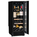 Czarna wbudowana piwnica na 22 butelki, jedna temperatura